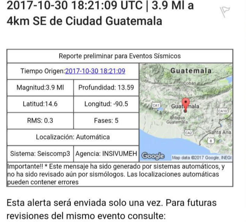 Sismo registrado este lunes