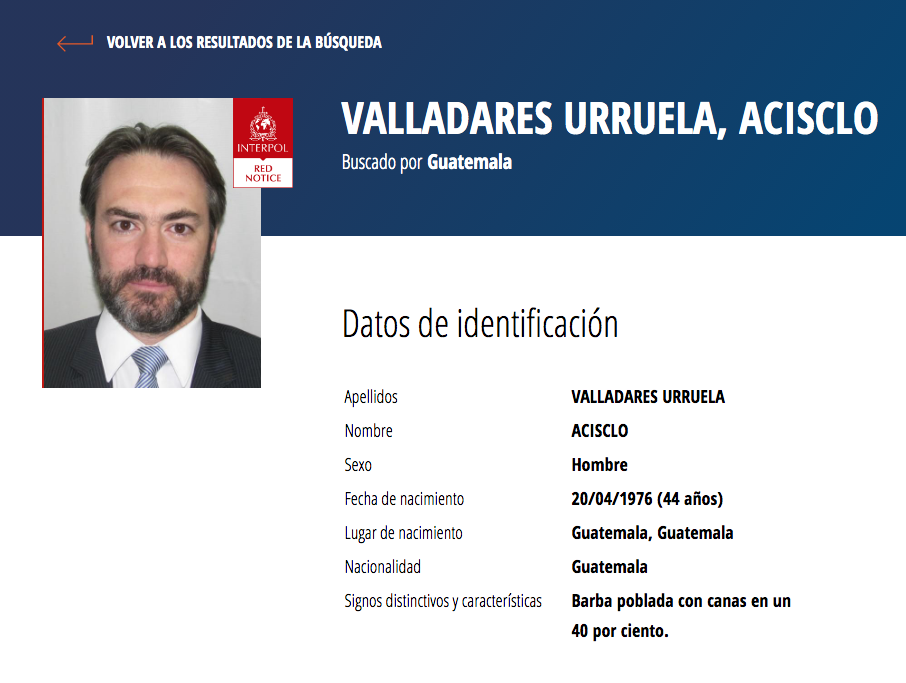 Alerta de Interpol sobre Acisclo Valladares Urruela.