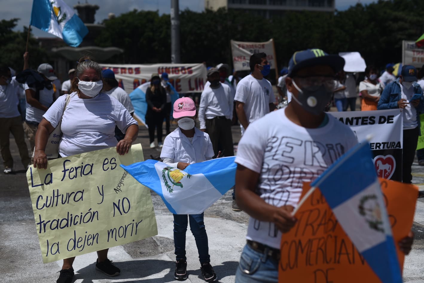 manifestación de trabajadores de ferias para pedir reactivación tras Covid-19