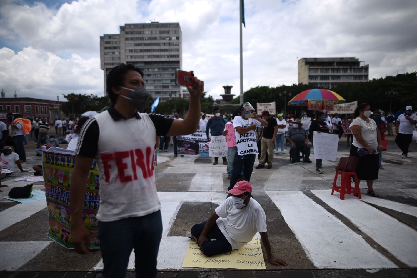 manifestación de trabajadores de ferias para pedir reactivación tras Covid-19