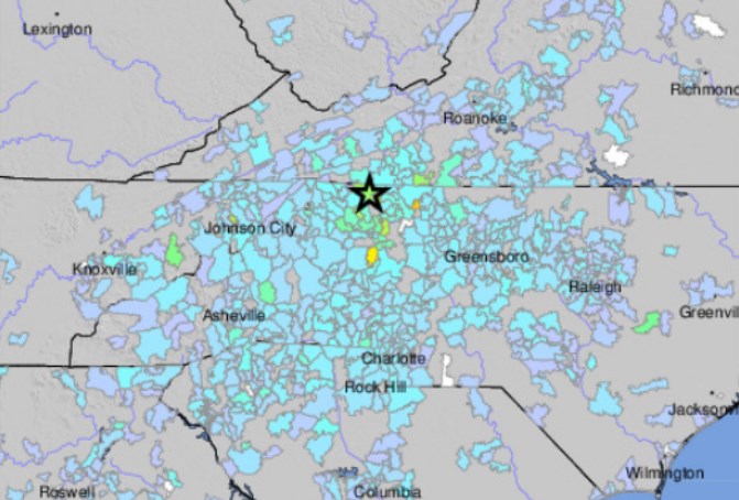 Sismo en Carolina del Norte, 9 de agosto de 2020