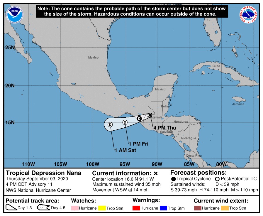 Nana se degrada a depresión tropical