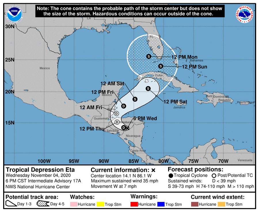 Eta se degrada a Depresión Tropical