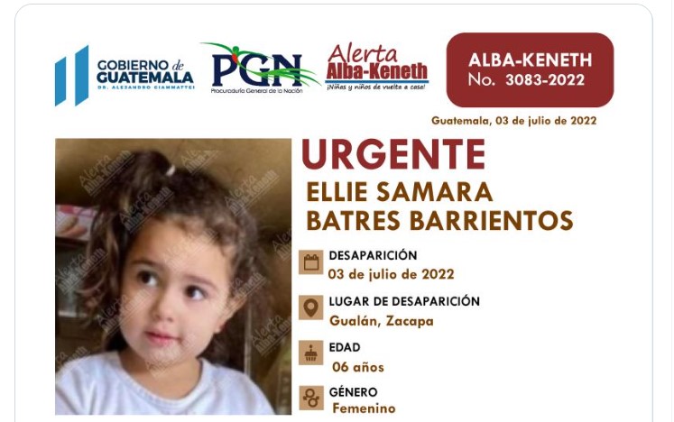 Ellie Samara Batres, niña desaparecida en Gualán, Zacapa